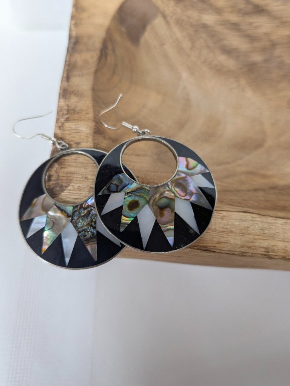 Vintage Alpaca Mexico Sterling Silver 925 Abalone Mother of Pearl Inlay Earrings